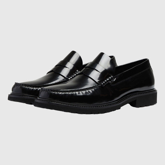 Garment Project Penny Loafer - Black Polido Leather Shoes Garment Project 
