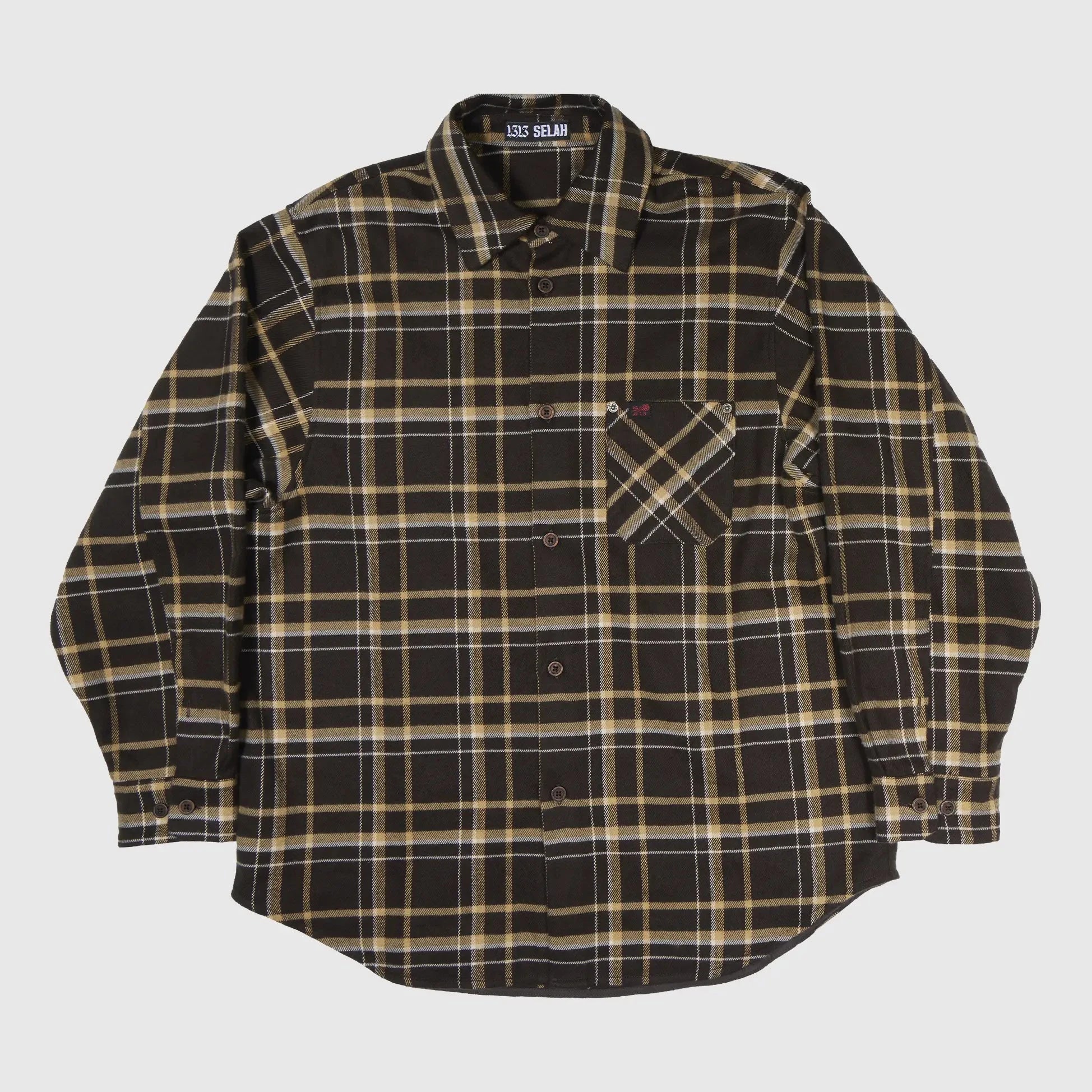 1313 SELAH Teo Flannel Shirt - Olive & Yellow Check Shirt 1313 SELAH 