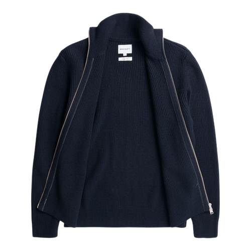 Norse Projects - Hagen Wool Cotton Rib Full Zip Jacket - Dark Navy angle product image