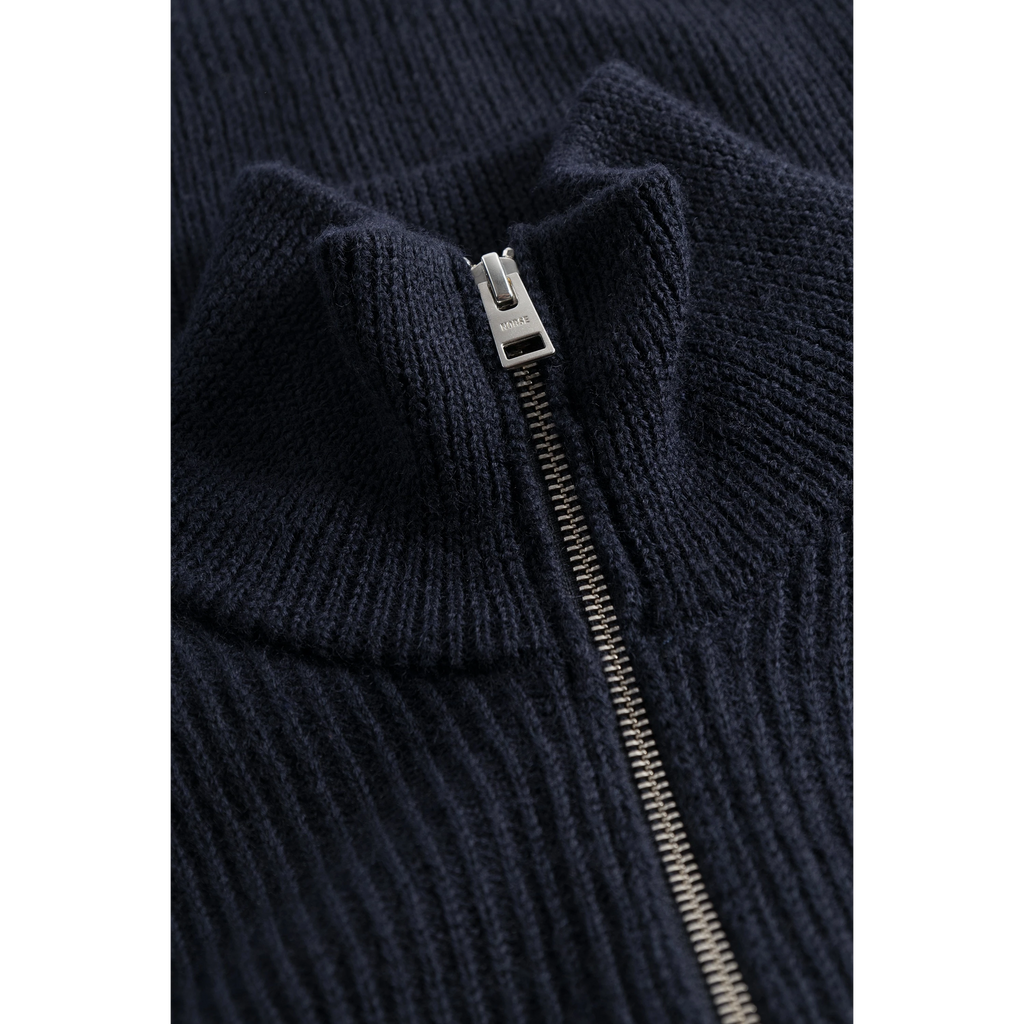 Norse Projects - Hagen Wool Cotton Rib Full Zip Jacket - Dark Navy detail product image
