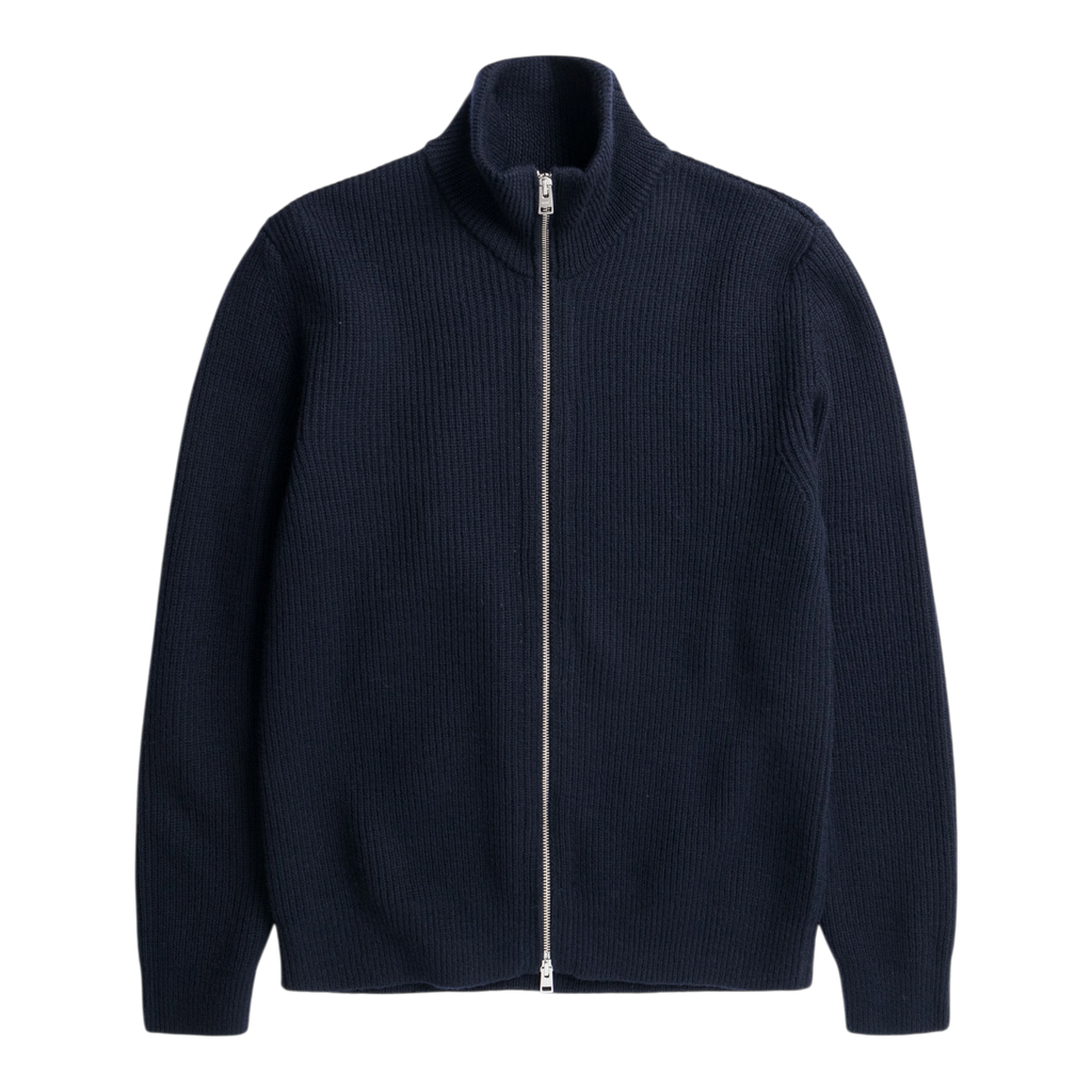 Norse Projects - Hagen Wool Cotton Rib Full Zip Jacket - Dark Navy main product image