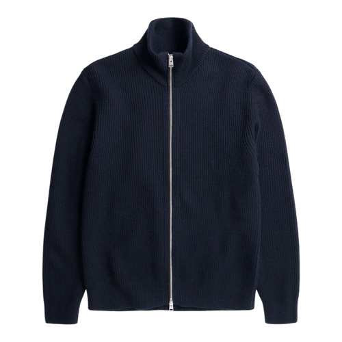 Norse Projects - Hagen Wool Cotton Rib Full Zip Jacket - Dark Navy main product image