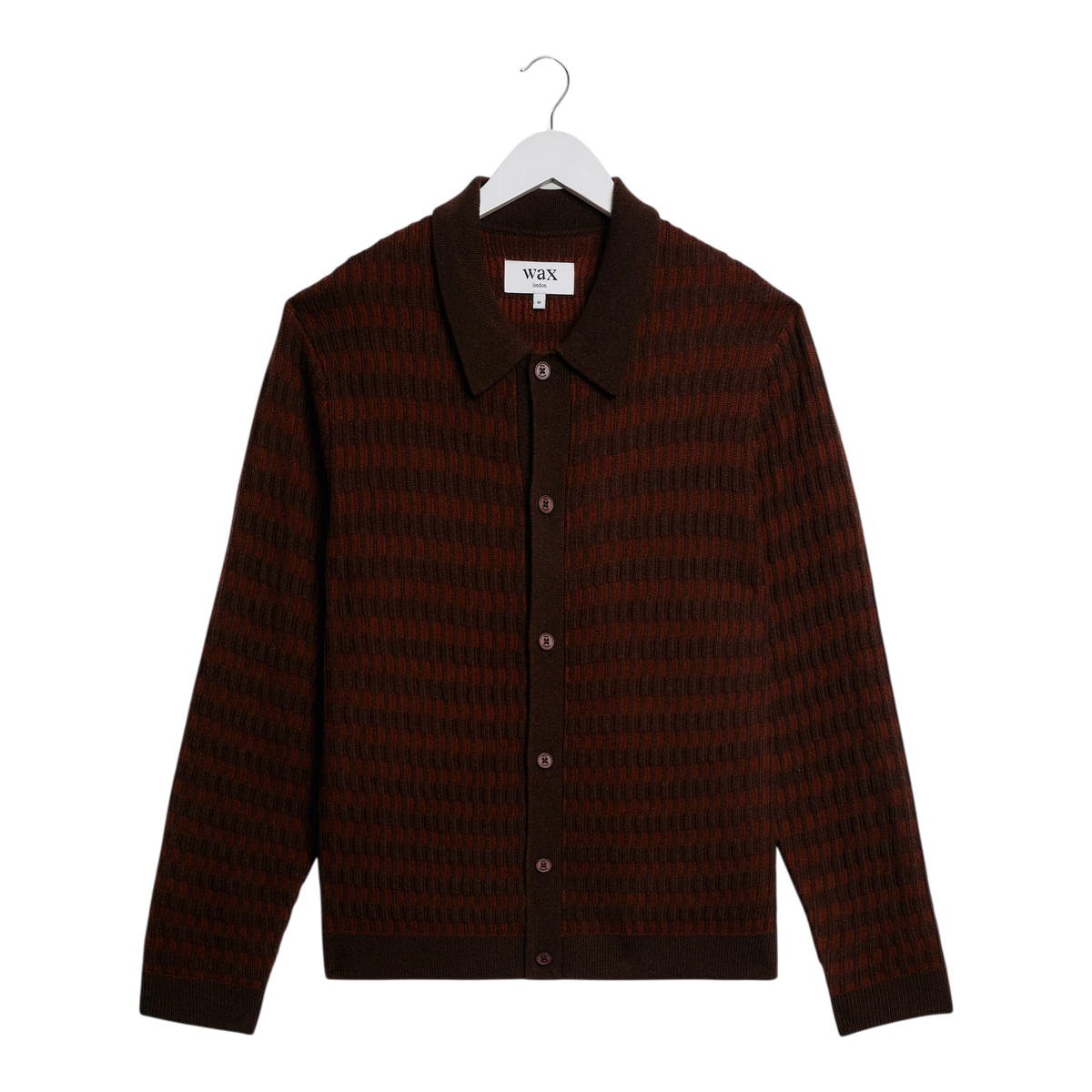 Wax London - Tristan L/S Polo Rib Check - Brown main product image