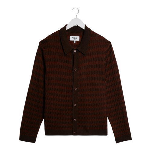 Wax London - Tristan L/S Polo Rib Check - Brown main product image