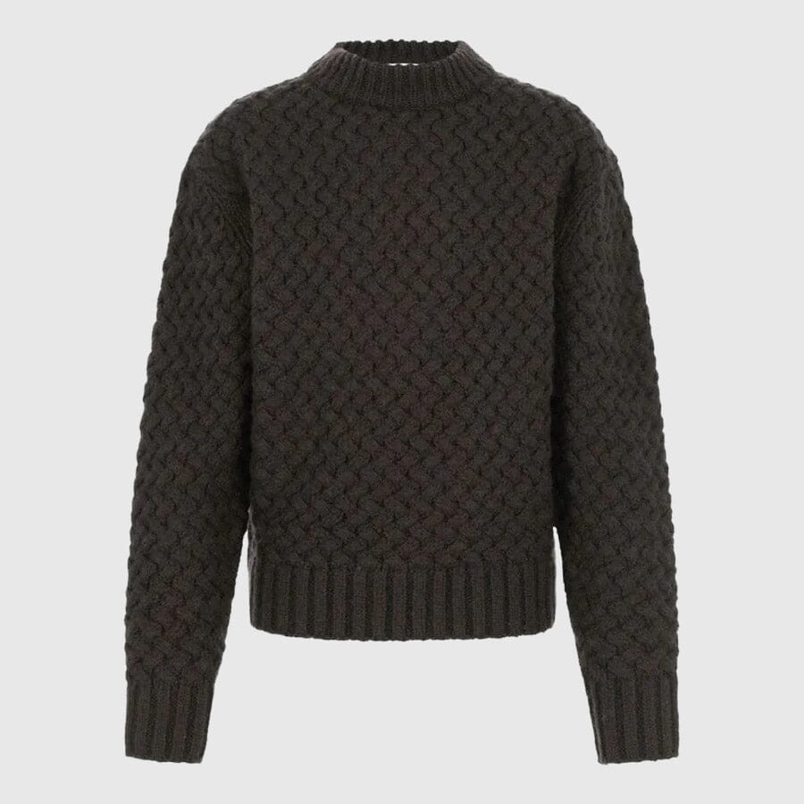 Amomento Diagonal Cable Pullover - Brown Knitwear Amomento 
