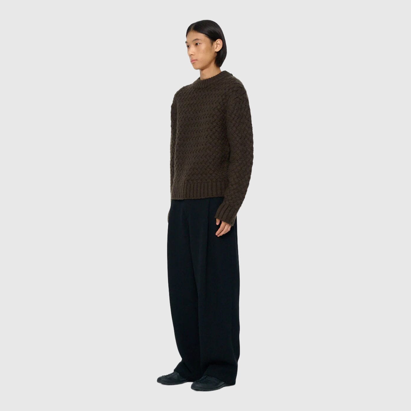 Amomento Diagonal Cable Pullover - Brown Knitwear Amomento 