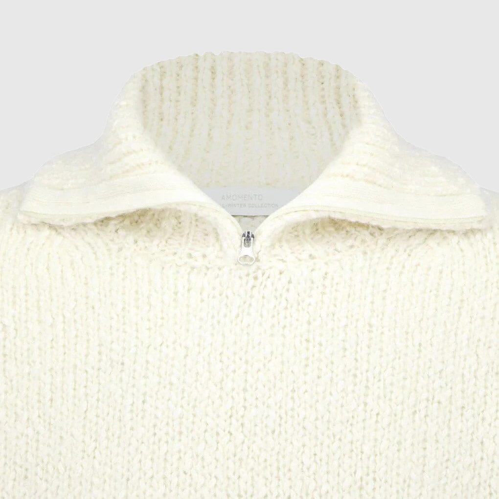 Amomento Hairy Slub Half Zip Up Knit - Ecru Knitwear Amomento 