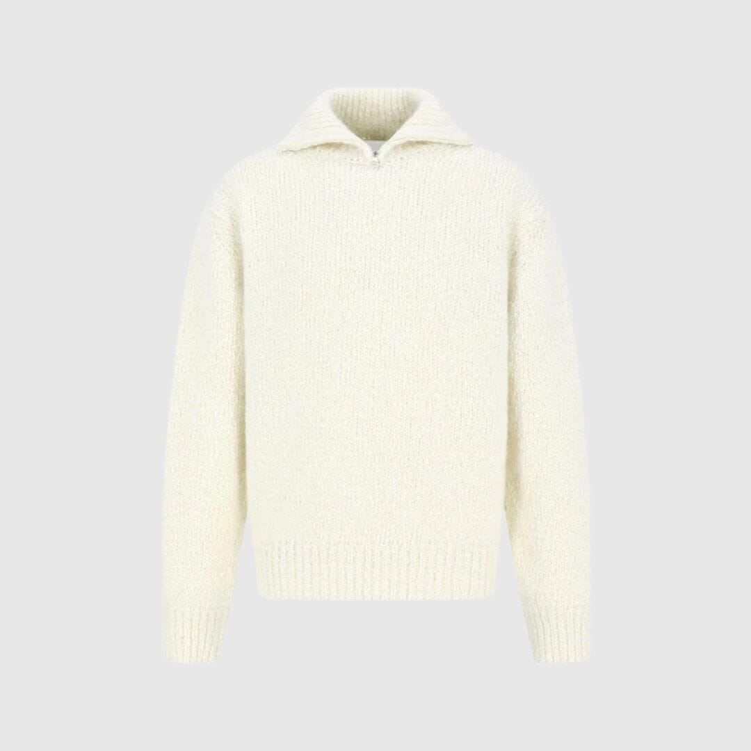 Amomento Hairy Slub Half Zip Up Knit - Ecru Knitwear Amomento 
