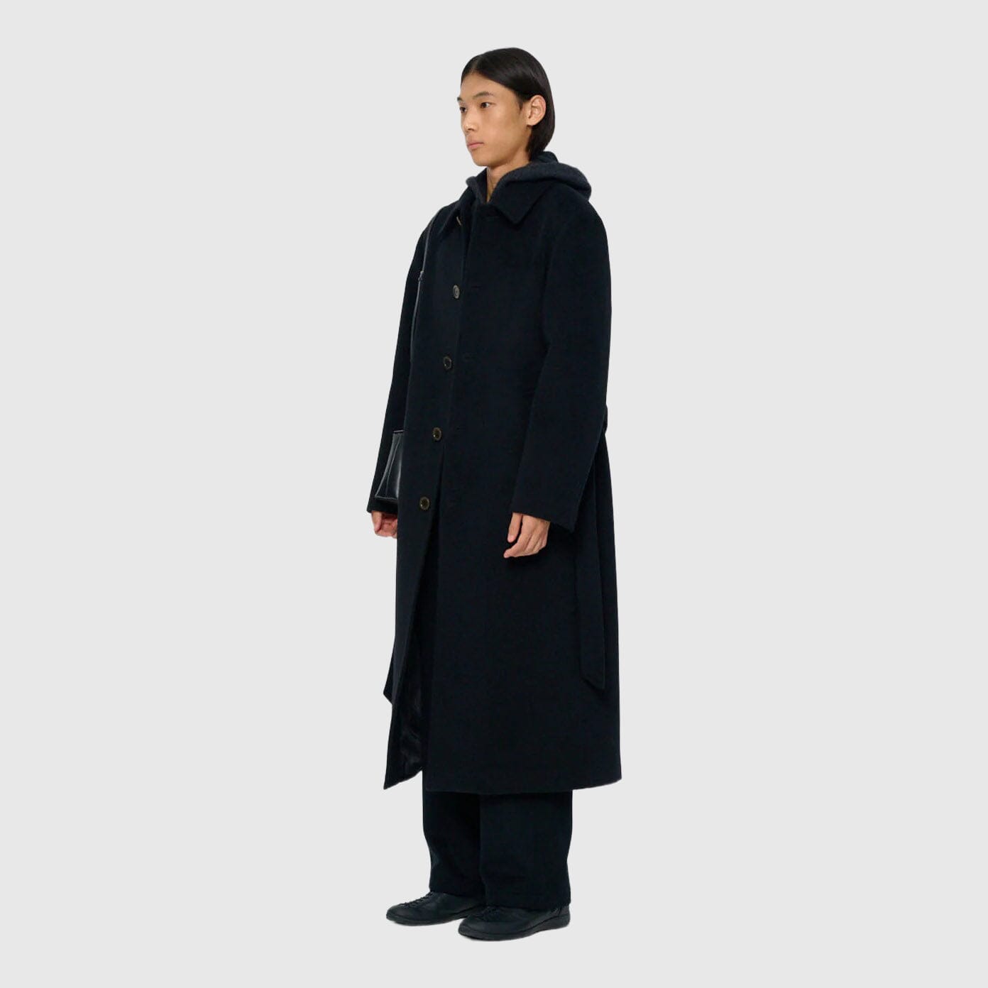 Amomento Mens Single Breasted Long Coat - Black Coat Amomento 