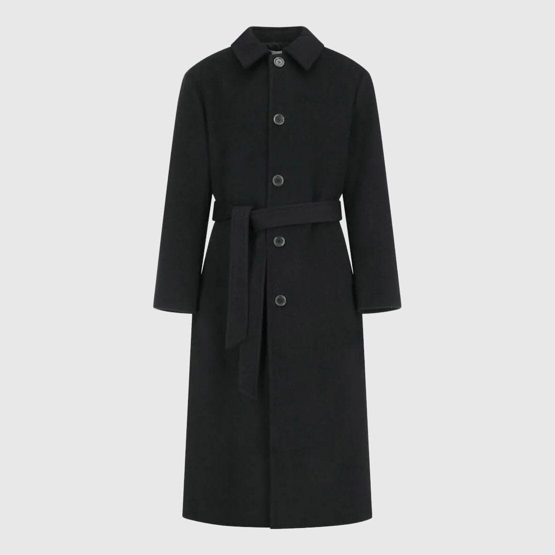 Amomento Mens Single Breasted Long Coat - Black Coat Amomento 