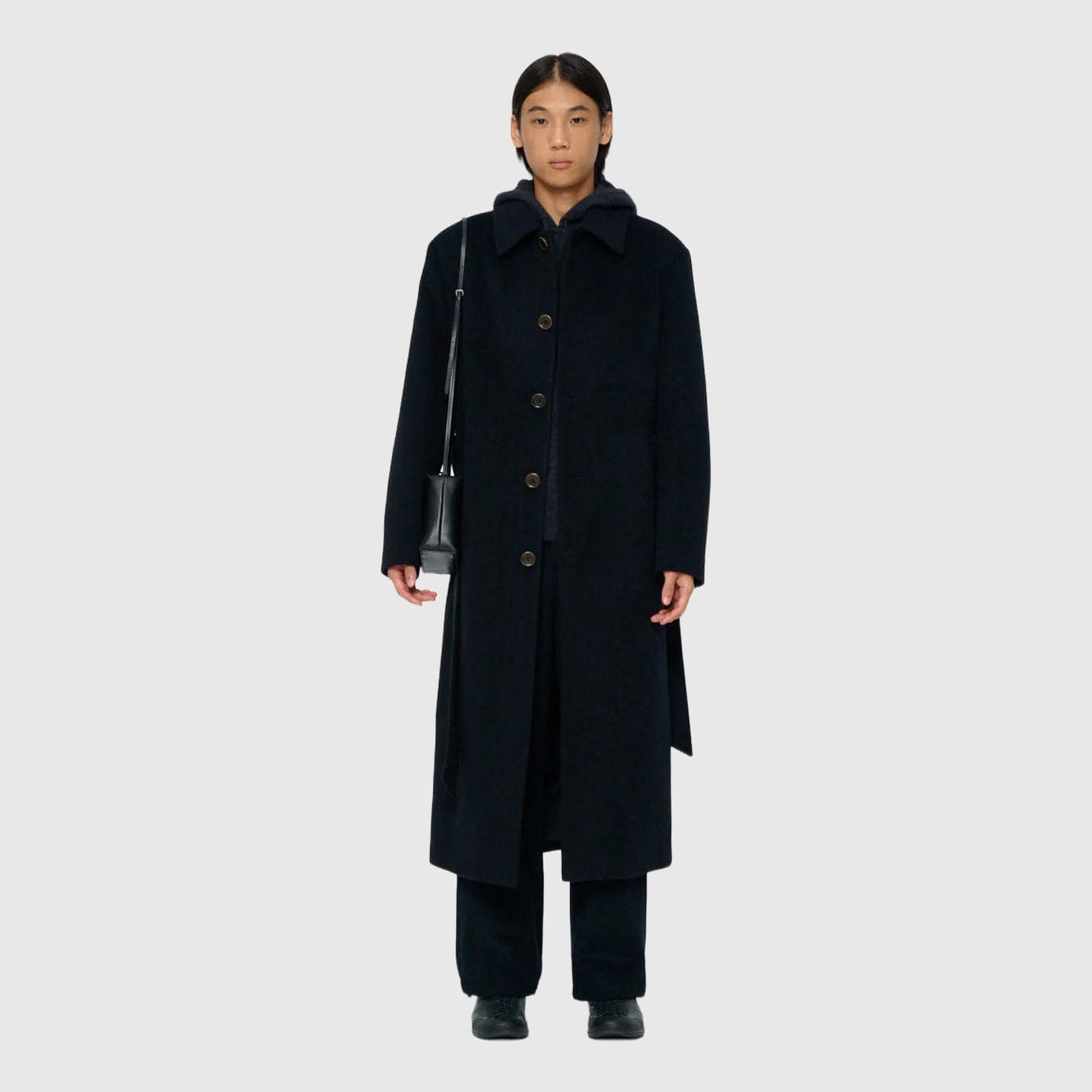 Amomento Mens Single Breasted Long Coat - Black Coat Amomento 