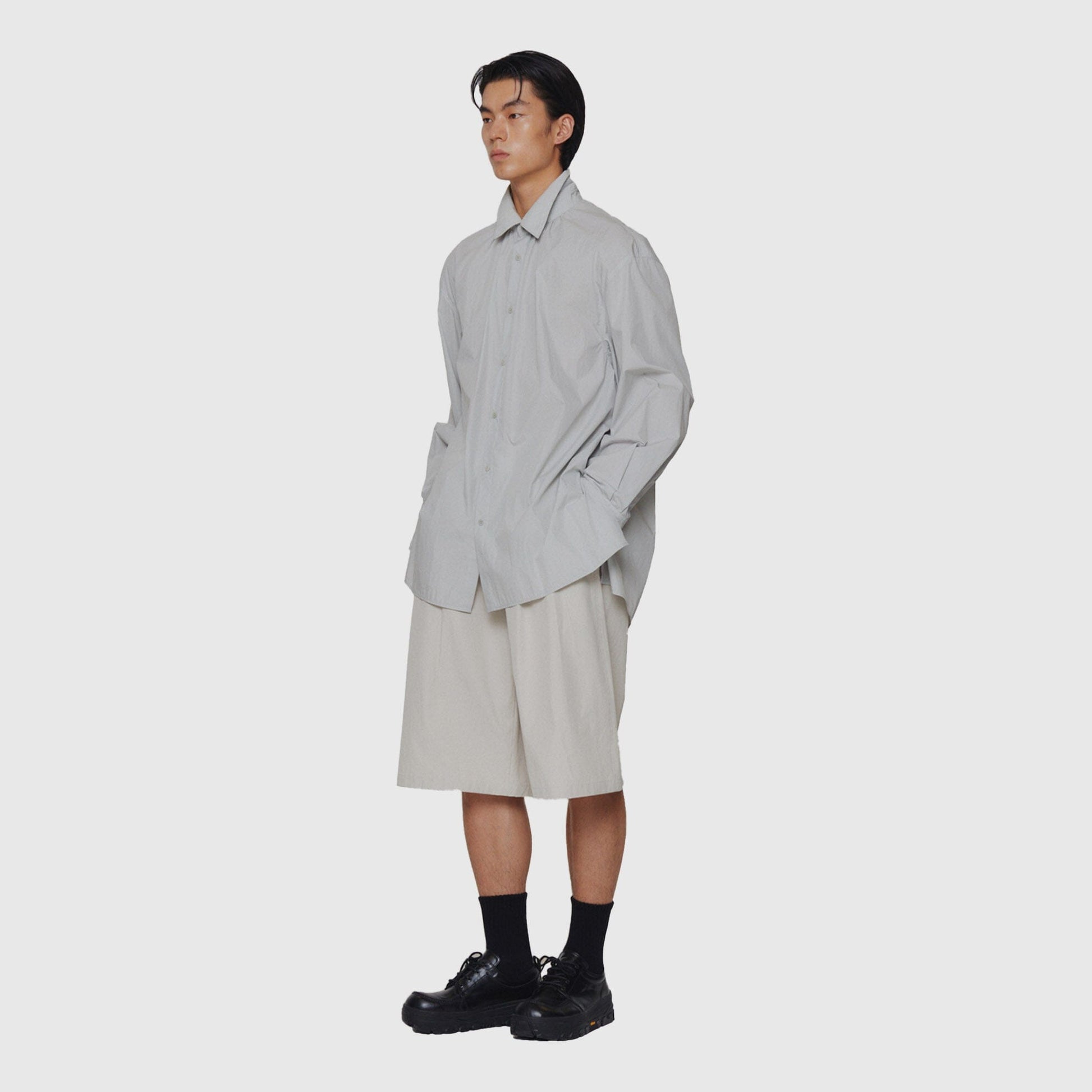 Amomento Oversize Shirring Shirt - Light Grey Shirt Amomento 
