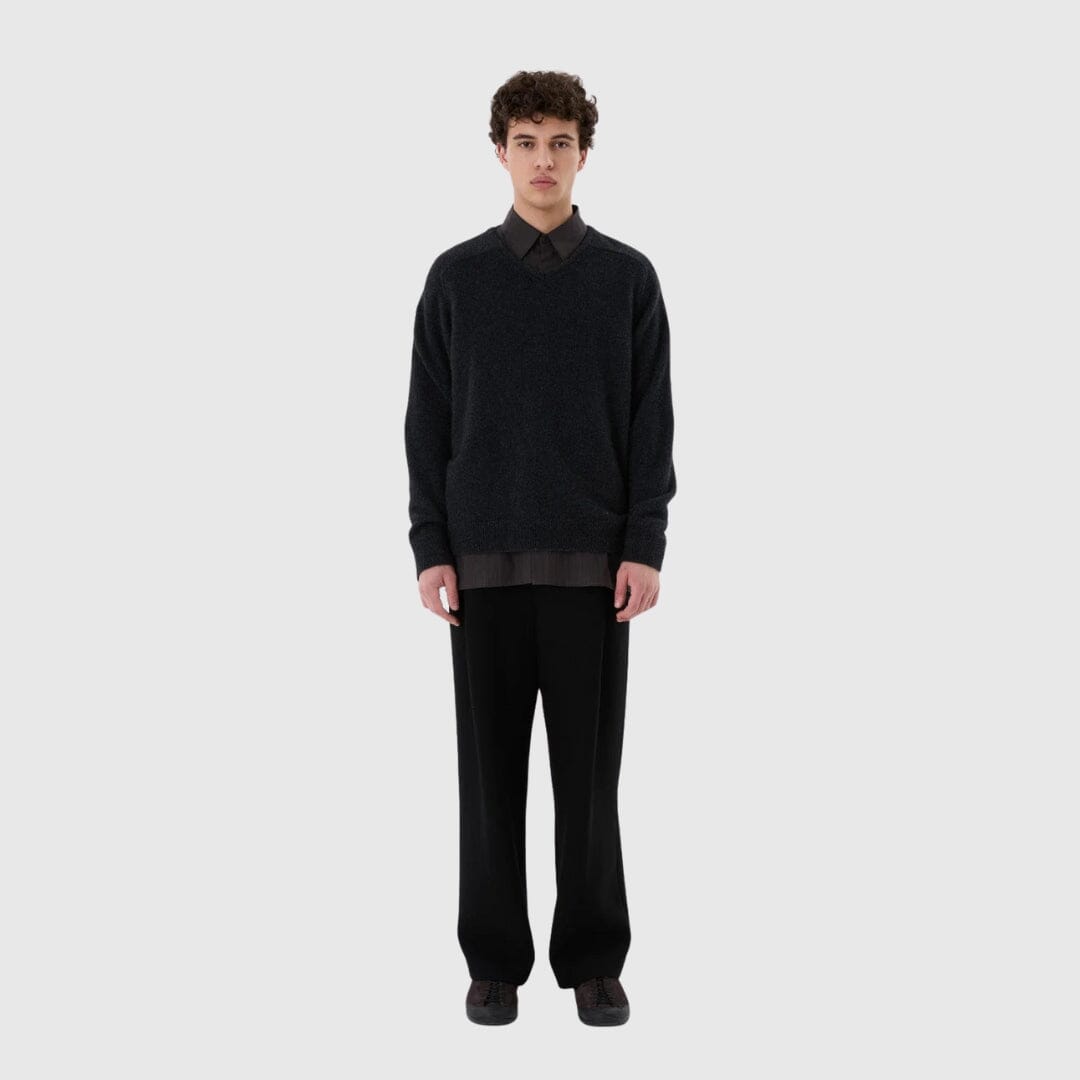 Amomento Racoon V-Neck Knit - Charcoal Knitwear Amomento 