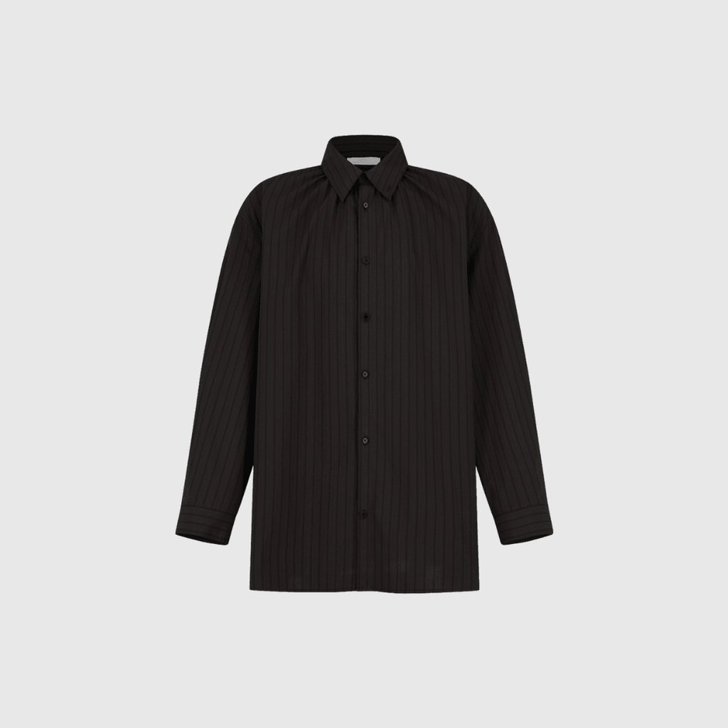 Amomento Stripe Shirring Oversized Shirt - Brown Shirt Amomento 
