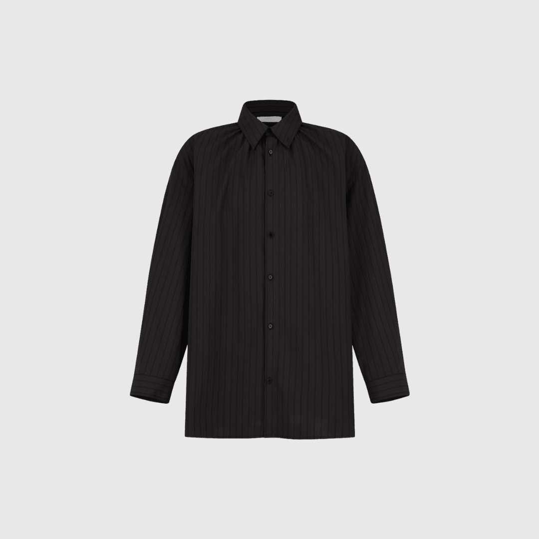 Amomento Stripe Shirring Oversized Shirt - Brown Shirt Amomento 