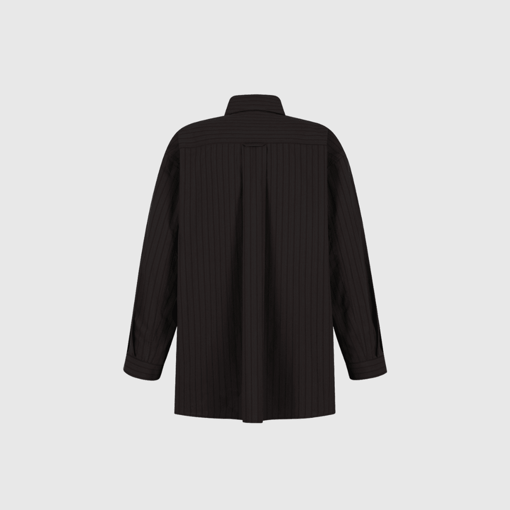 Amomento Stripe Shirring Oversized Shirt - Brown Shirt Amomento 