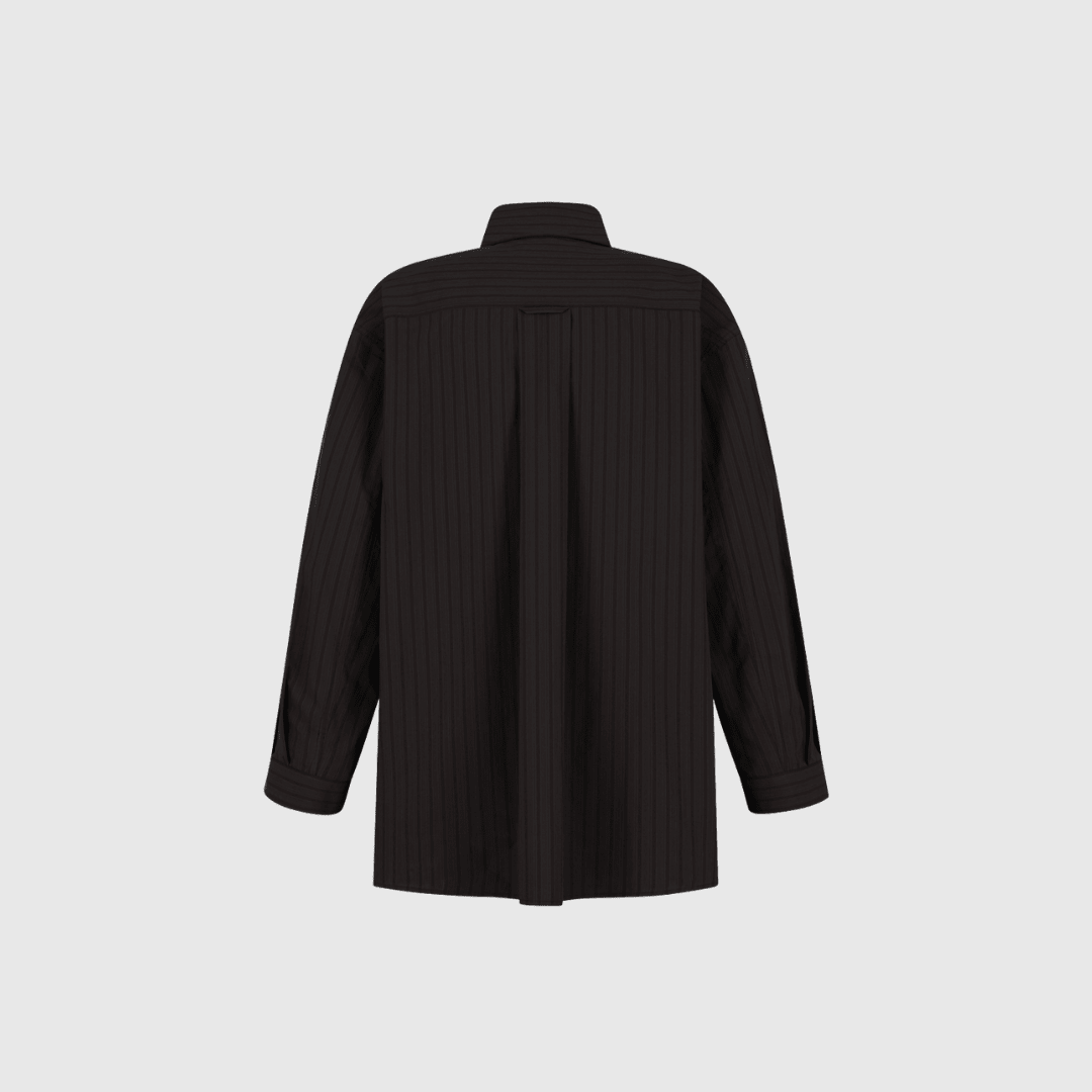 Amomento Stripe Shirring Oversized Shirt - Brown Shirt Amomento 