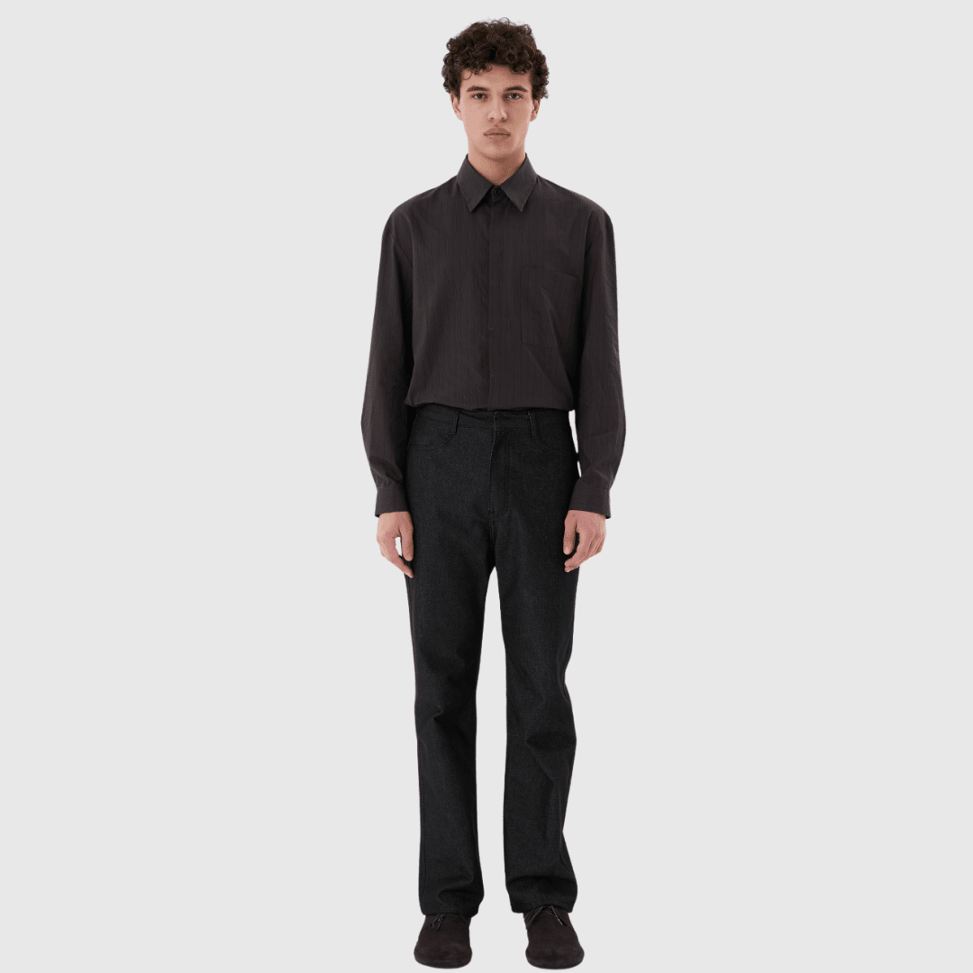 Amomento Stripe Shirring Oversized Shirt - Brown Shirt Amomento 