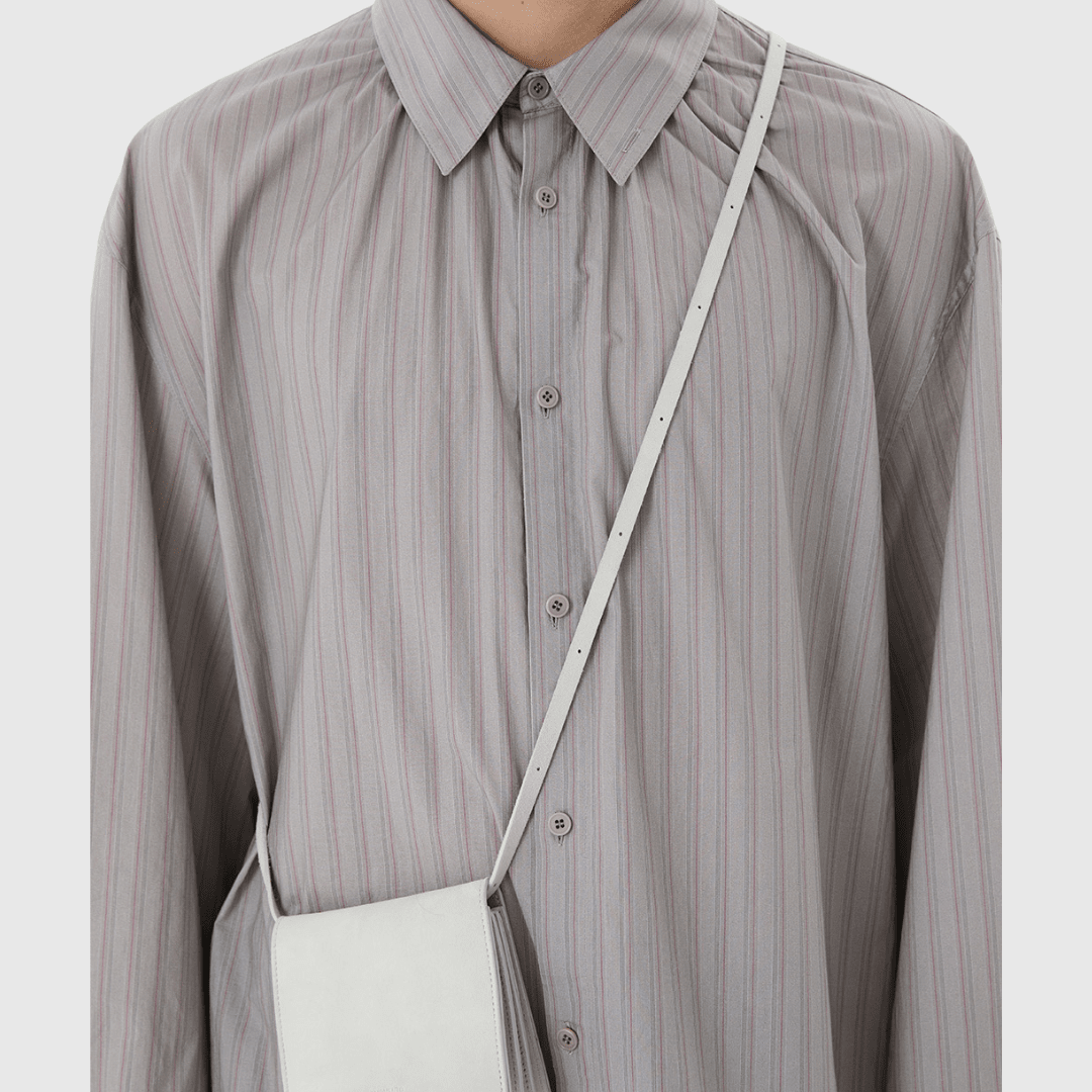 Amomento Stripe Shirring Oversized Shirt - Grey Shirt Amomento 