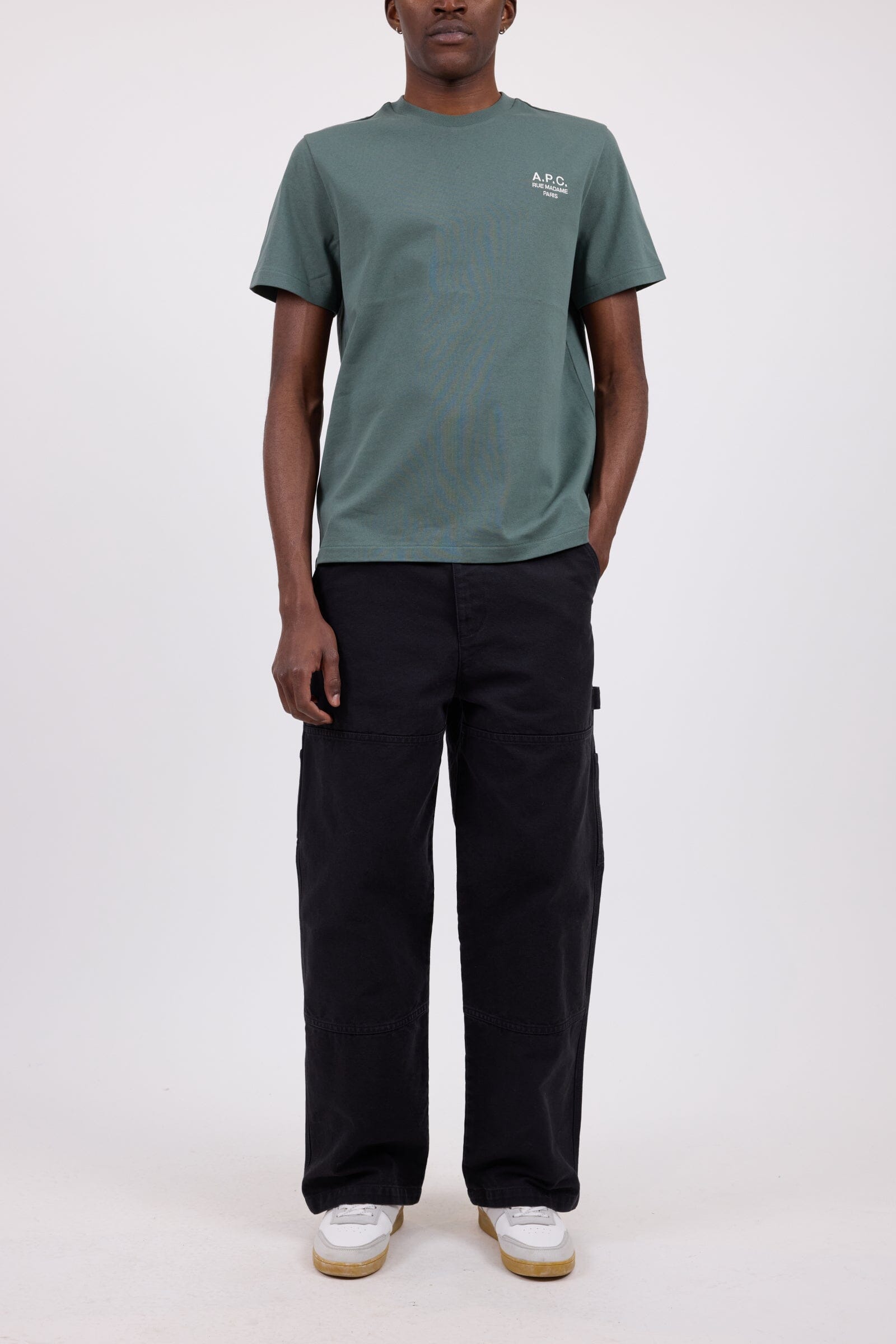 A.P.C. - T-Shirt Standard Rue Madame - Vert Grisé / Blanc T-skjorte A.P.C. 