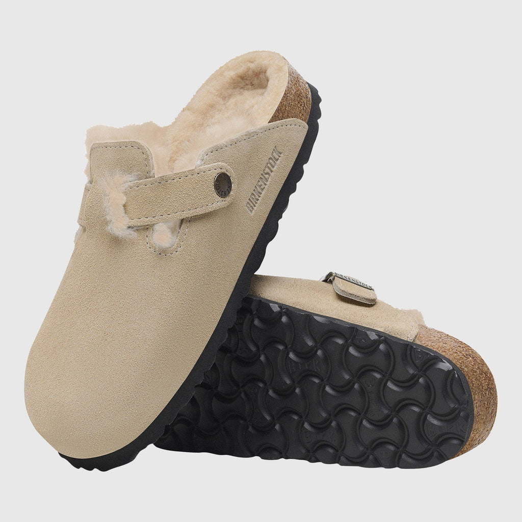 Birkenstock Boston Clog Shearling Suede - Taupe Shoes Birkenstock 