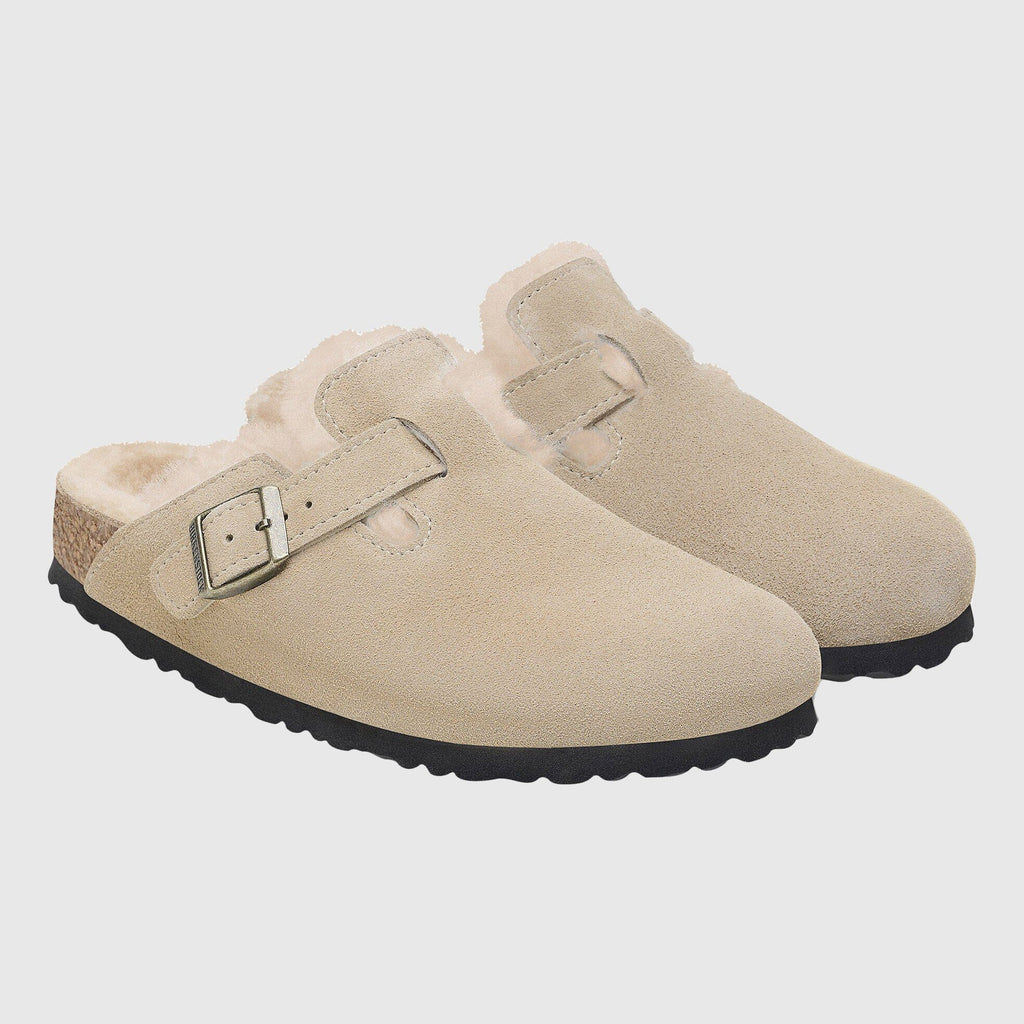 Birkenstock Boston Clog Shearling Suede - Taupe Shoes Birkenstock 
