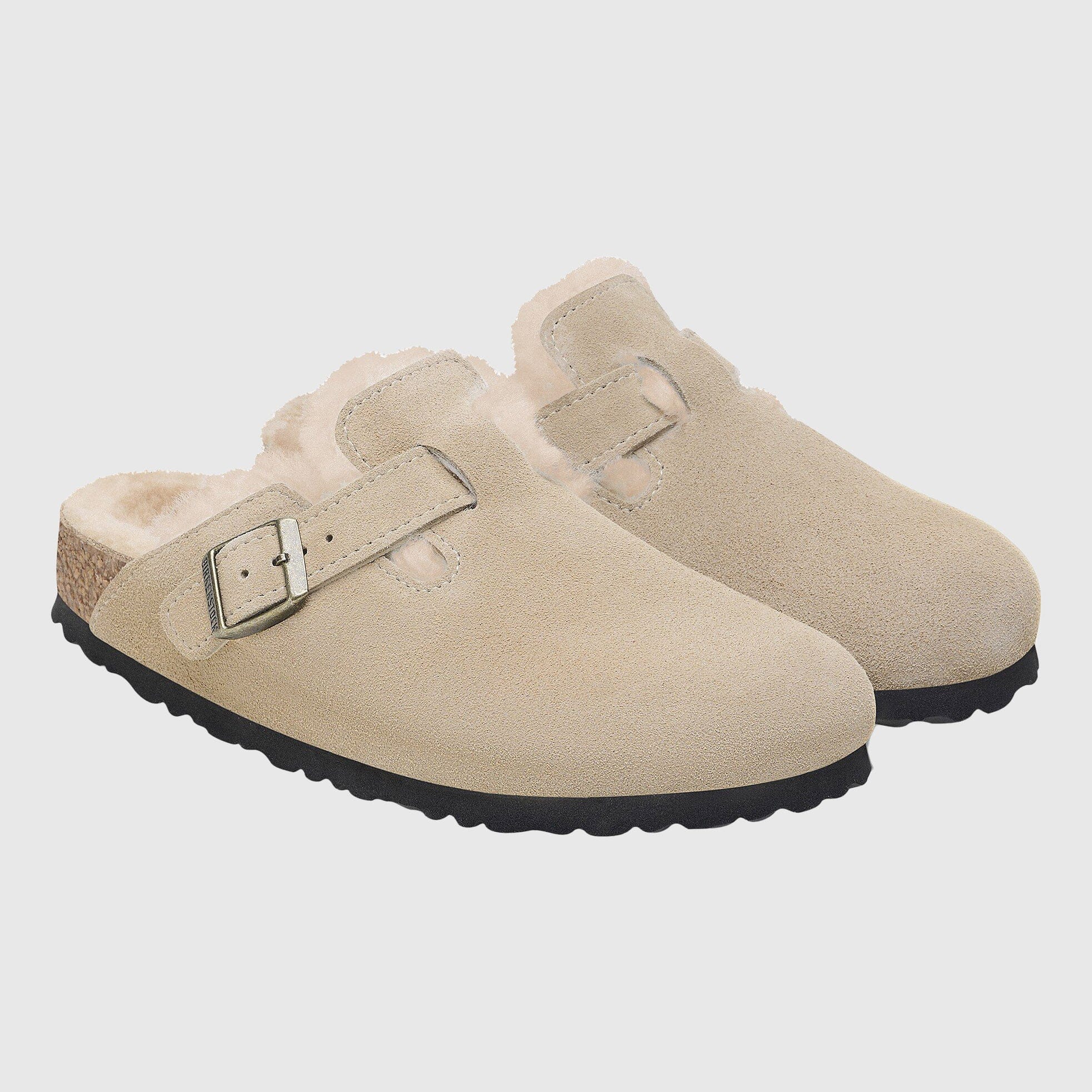 Birkenstock Boston Clog Shearling Suede - Taupe Shoes Birkenstock 
