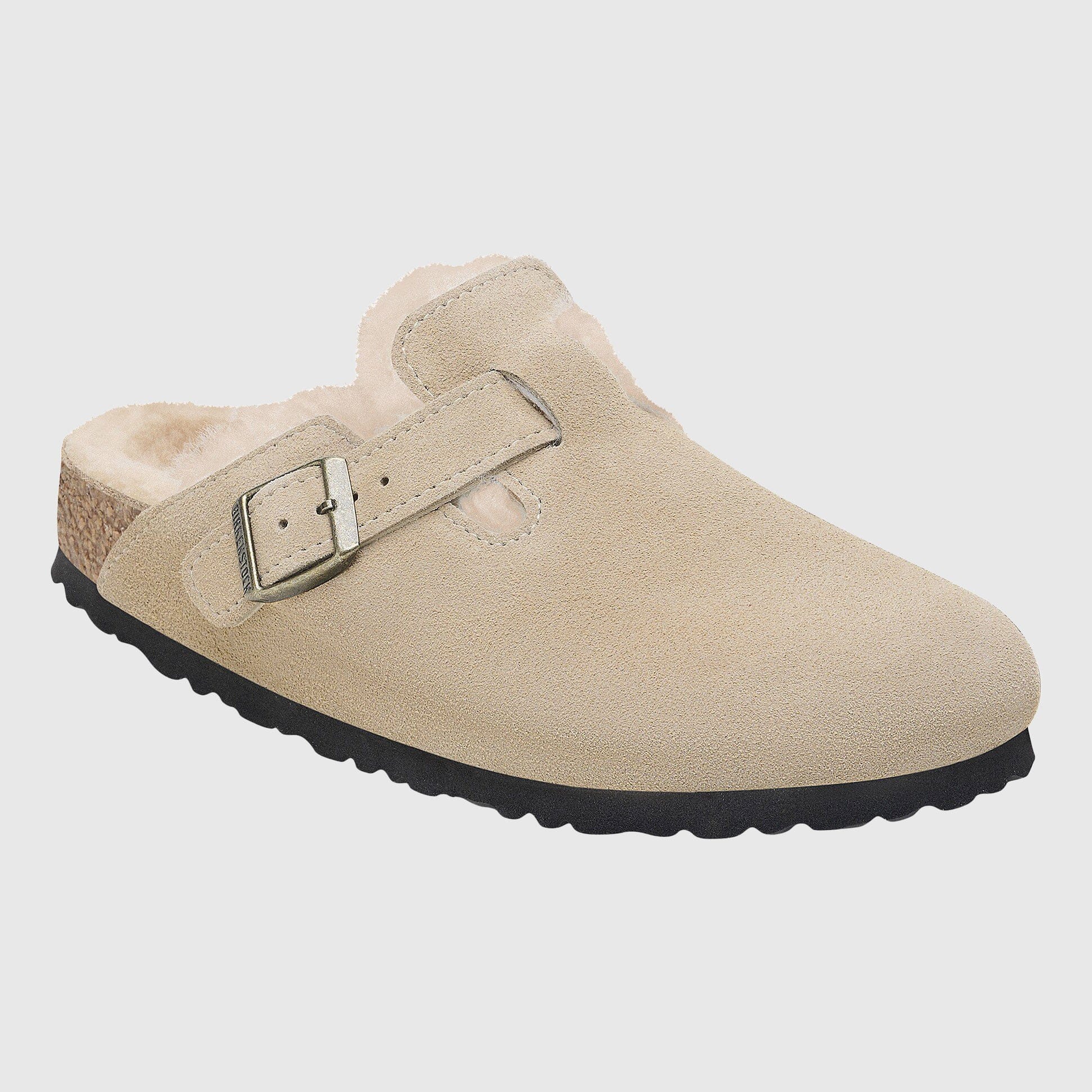 Birkenstock Boston Clog Shearling Suede - Taupe Shoes Birkenstock 