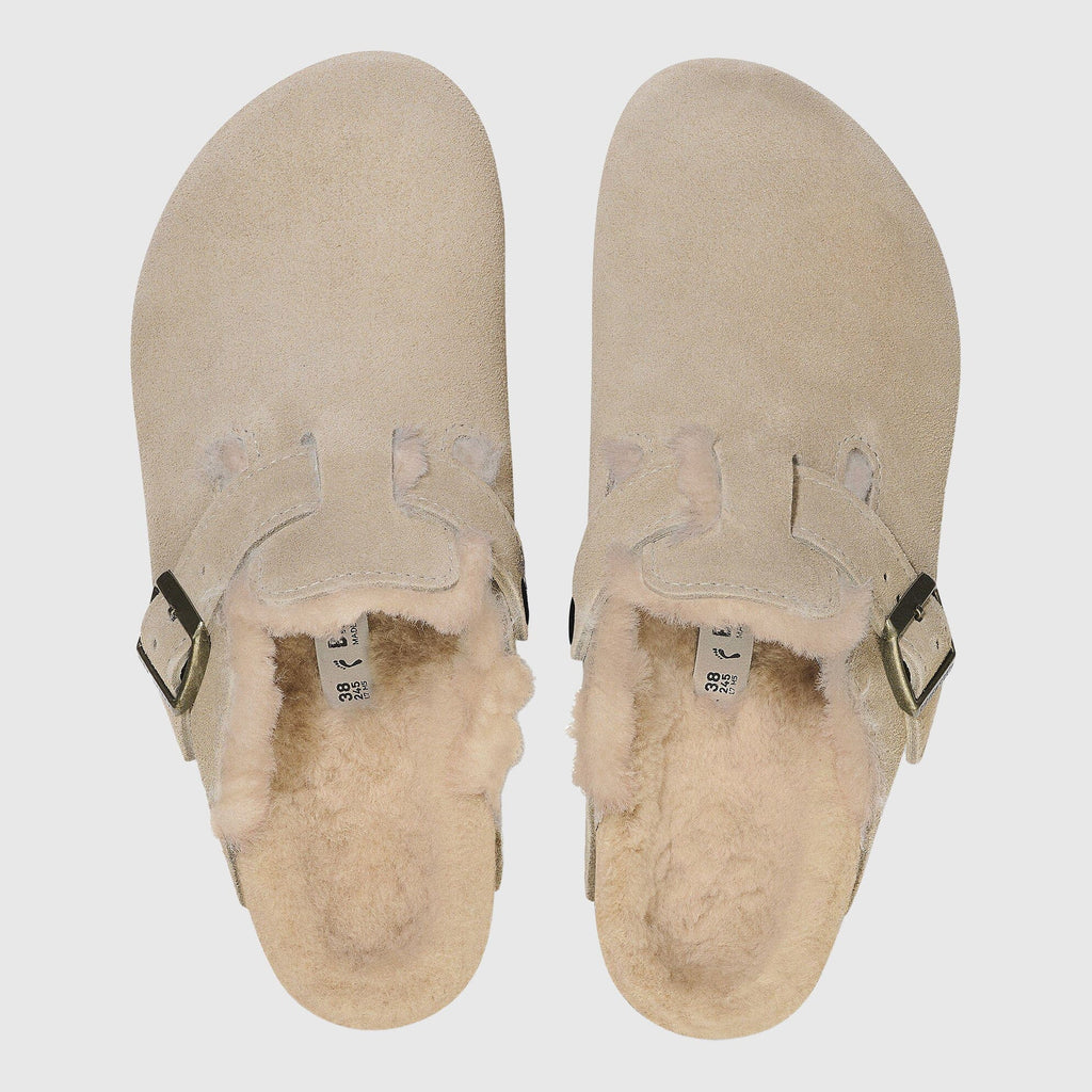 Birkenstock Boston Clog Shearling Suede - Taupe Shoes Birkenstock 