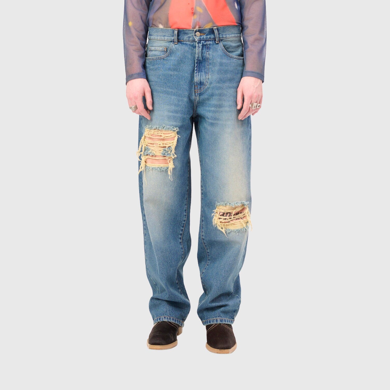 Carne Bollente Tattoo Tease Pants - Washed-Light Blue Pants Carne Bollente 