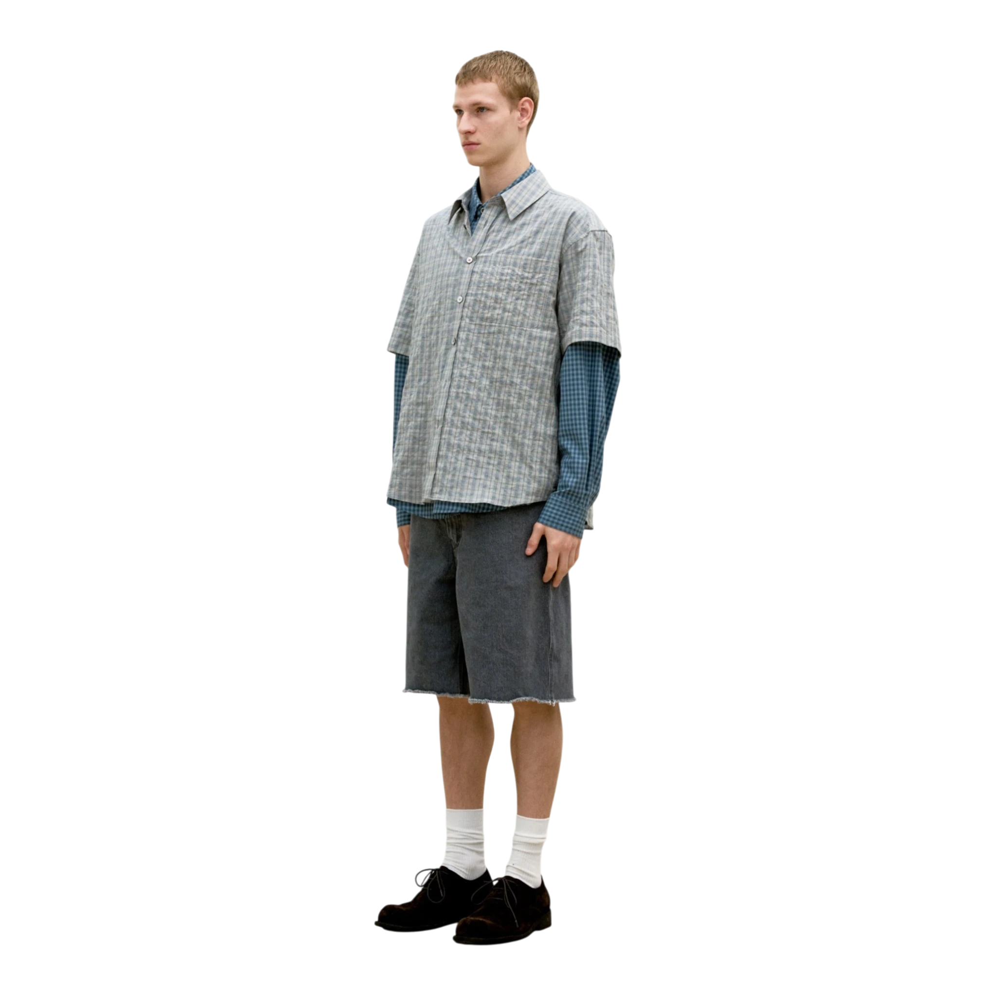 Coor Alternative Wrinkle Check Half Shirt - Washed Khaki Begie Shirt COOR 