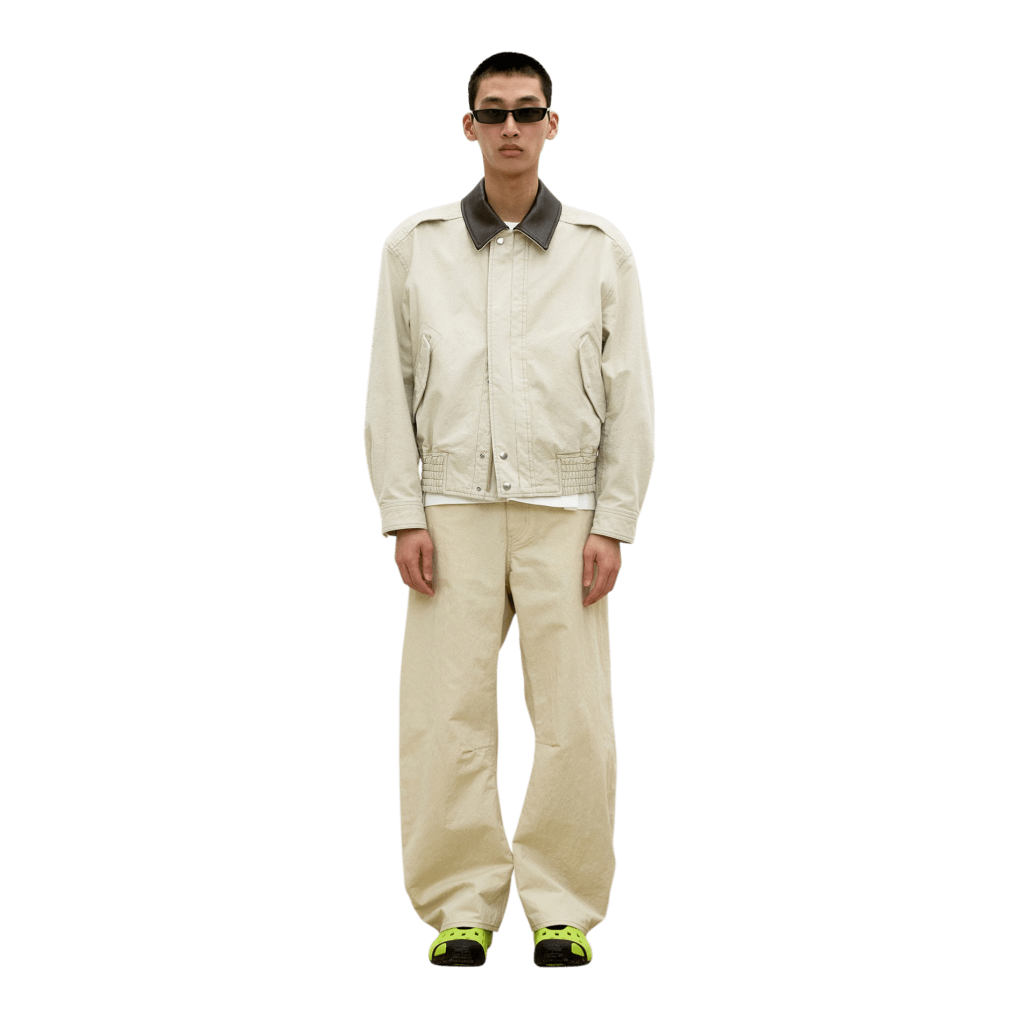 Coor Deep Curved Cotton Blend Pants - Beige Pants COOR 