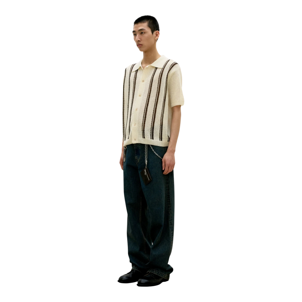 Coor Double Pin Striped Half Cardigan - Ivory Cardigan COOR 