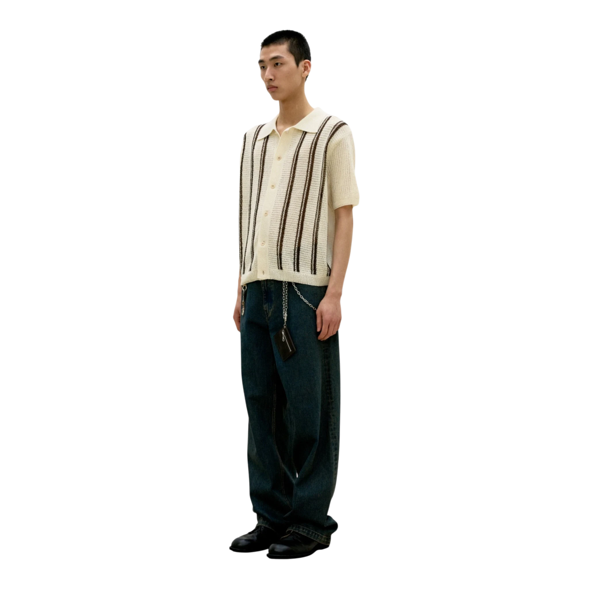 Coor Double Pin Striped Half Cardigan - Ivory Cardigan COOR 