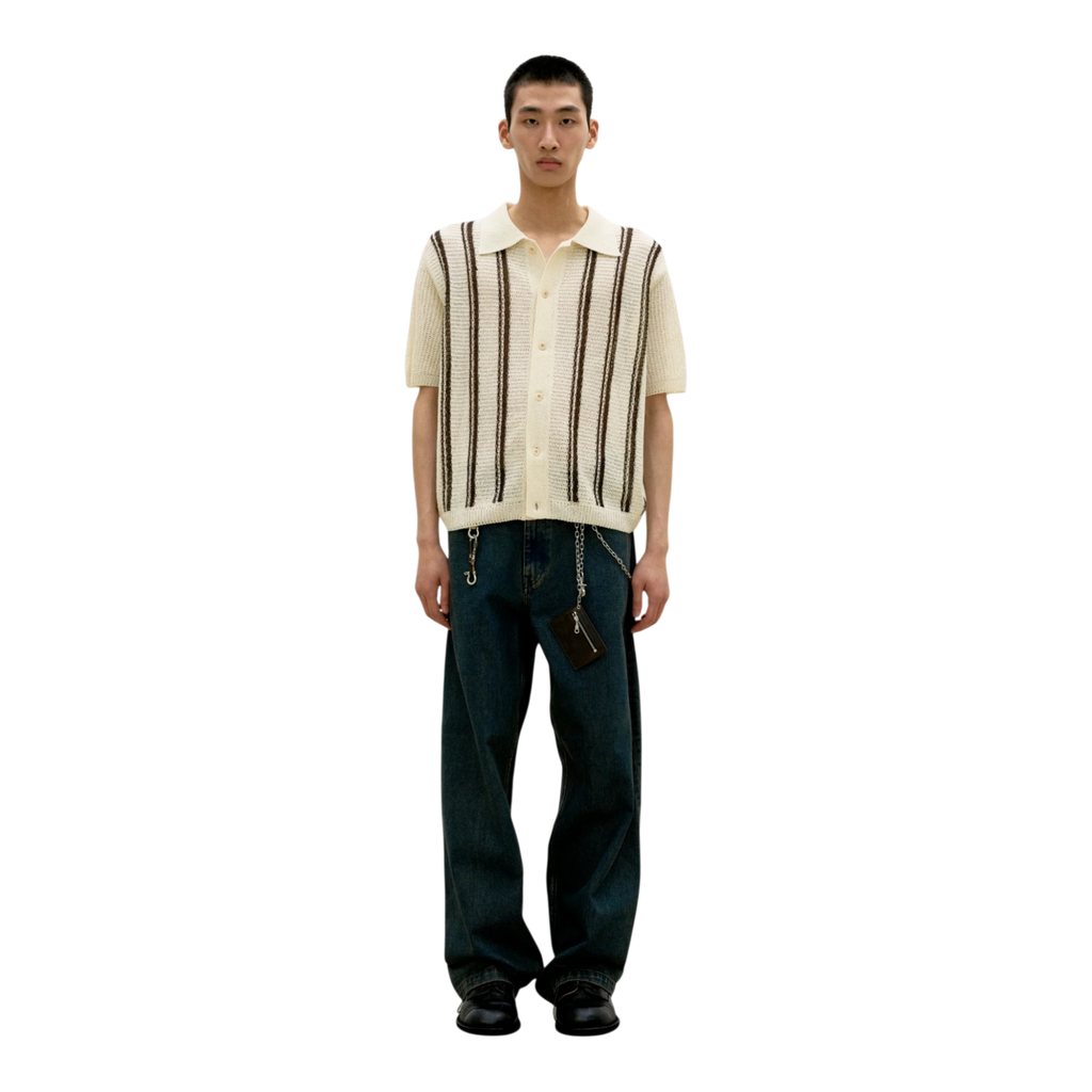 Coor Double Pin Striped Half Cardigan - Ivory Cardigan COOR 