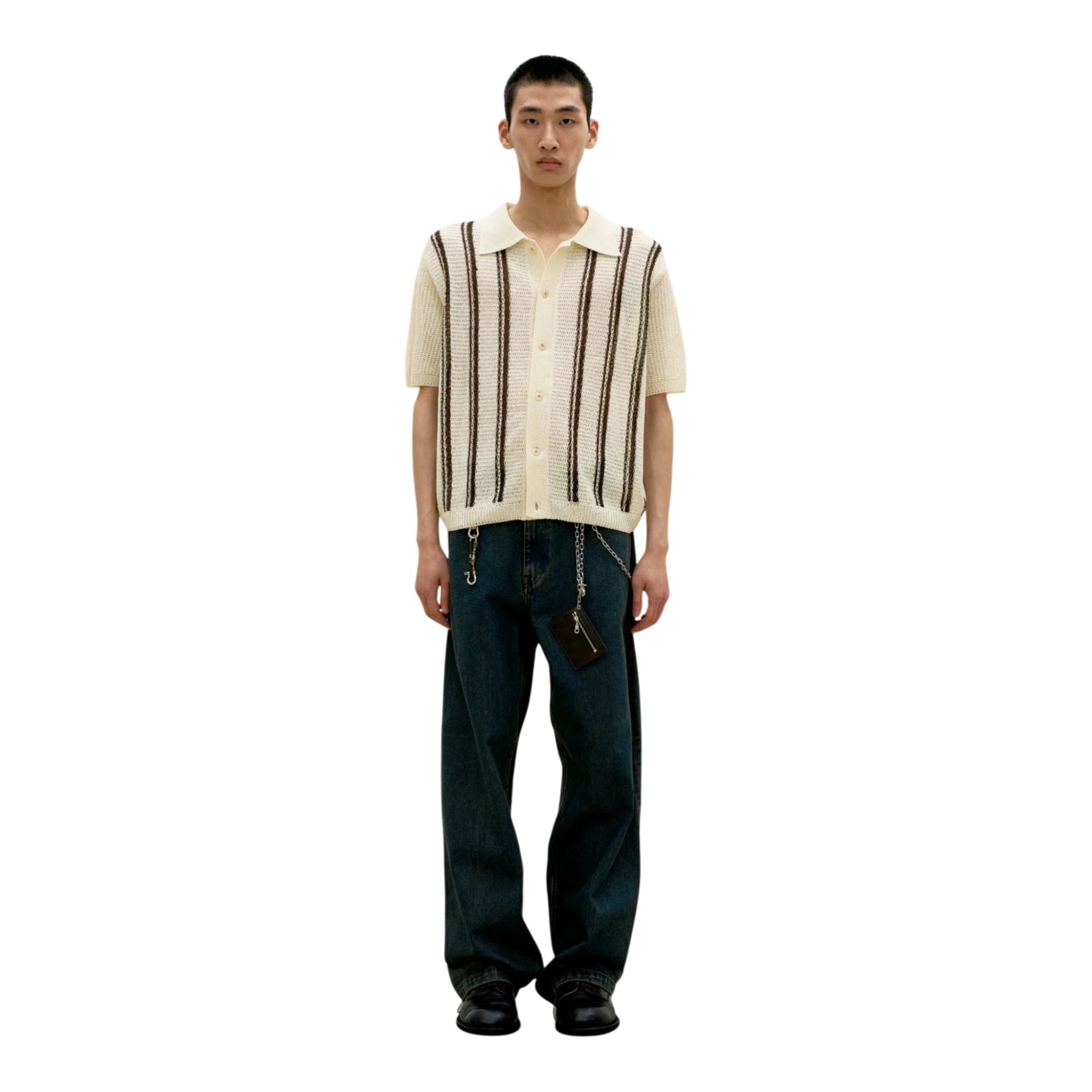 Coor Double Pin Striped Half Cardigan - Ivory Cardigan COOR 