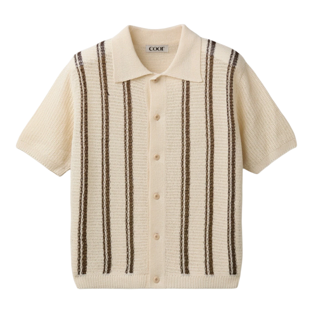 Coor Double Pin Striped Half Cardigan - Ivory Cardigan COOR 