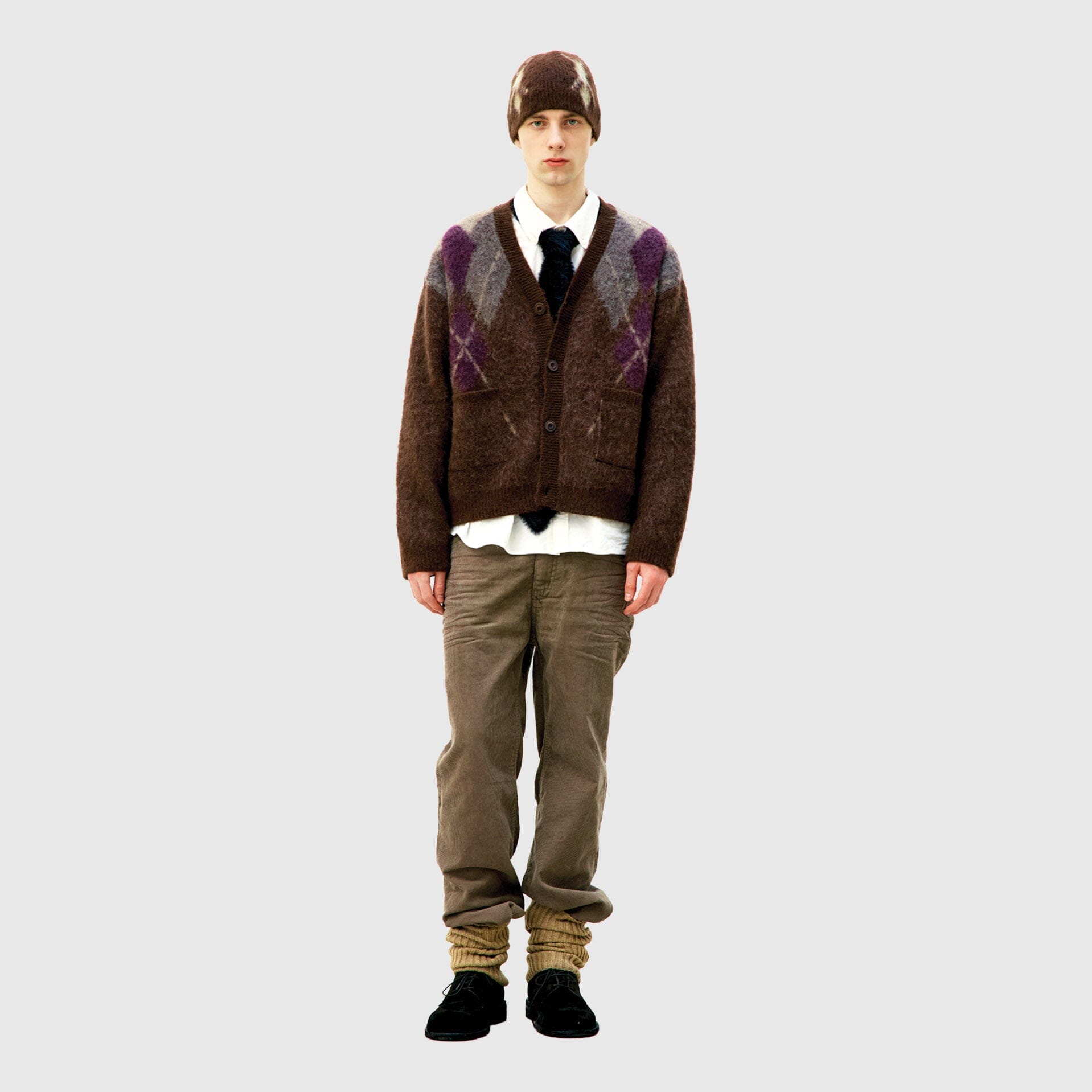 COOR Hairy Mixed Argyle Cardigan - Melange Brown Cardigan COOR 