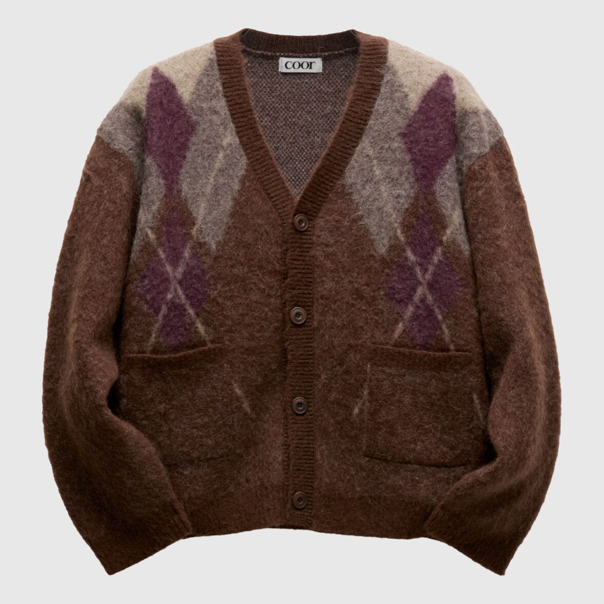 COOR Hairy Mixed Argyle Cardigan - Melange Brown Cardigan COOR 