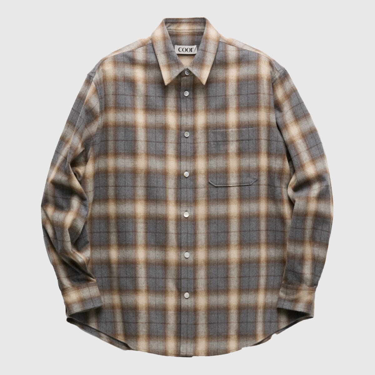 COOR Ombre Flannel One Pocket Checkered Shirt - Check Brown Shirt COOR 