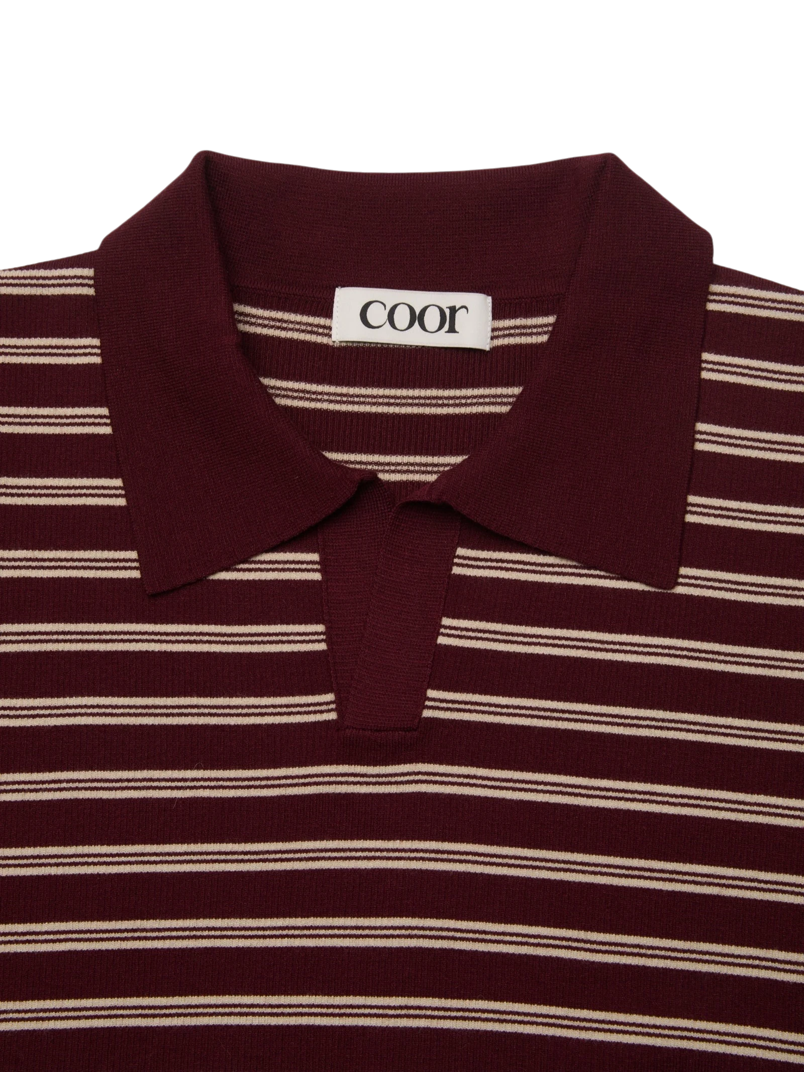 Coor Open-Collar Stripe Sweater - Burgundy Sweater COOR 