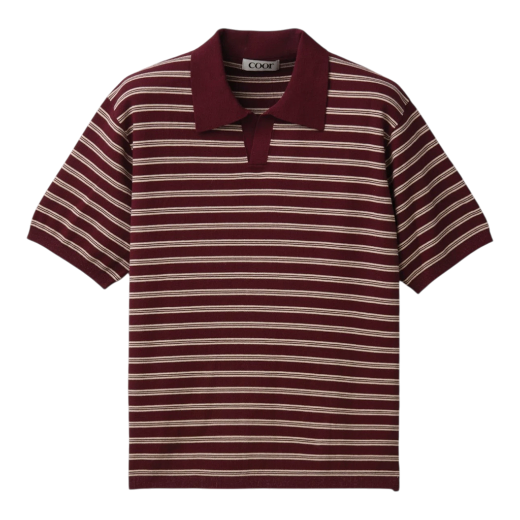 Coor Open-Collar Stripe Sweater - Burgundy Sweater COOR 