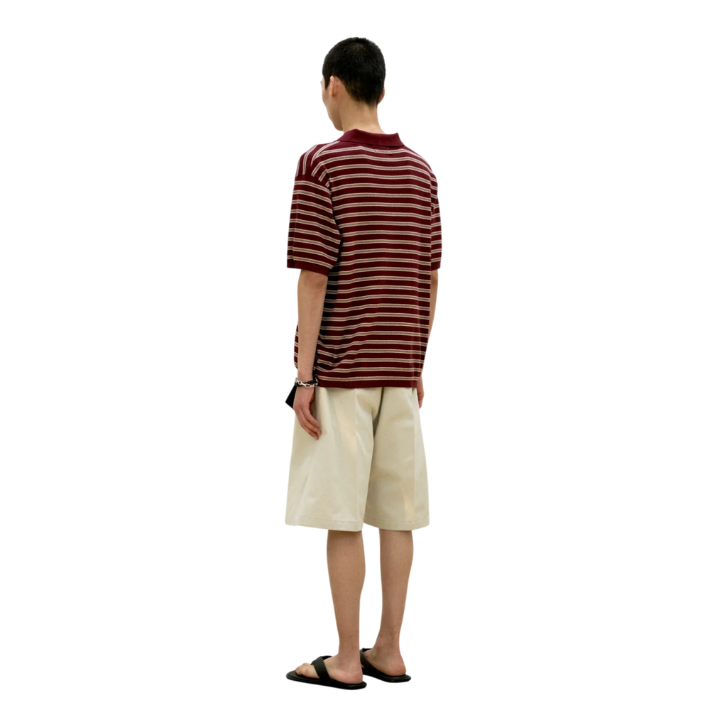 Coor Open-Collar Stripe Sweater - Burgundy Sweater COOR 