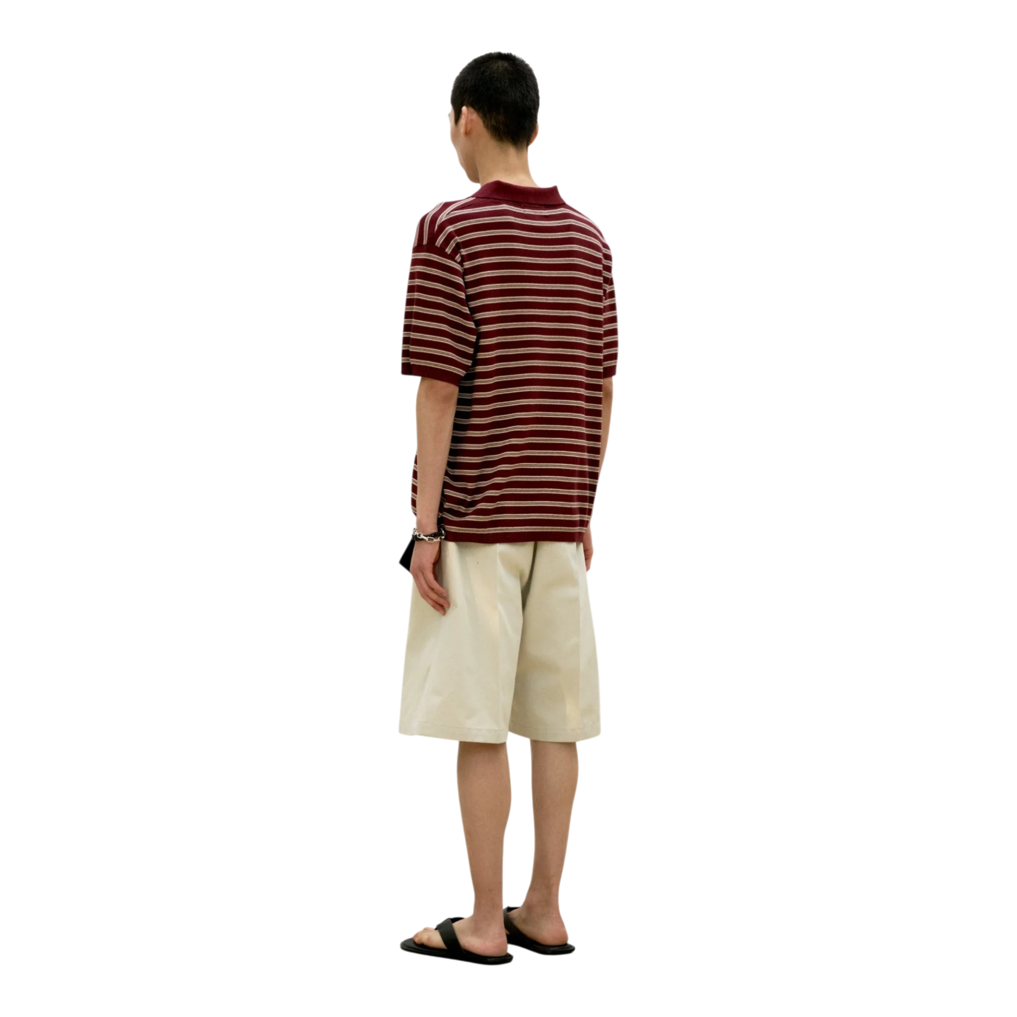 Coor Open-Collar Stripe Sweater - Burgundy Sweater COOR 