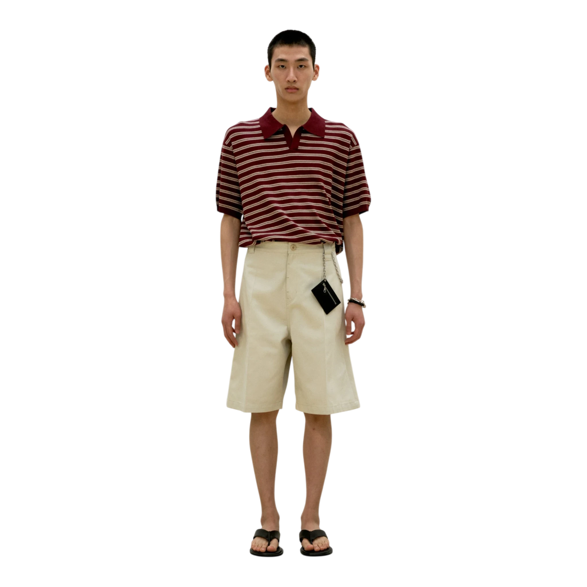 Coor Open-Collar Stripe Sweater - Burgundy Sweater COOR 