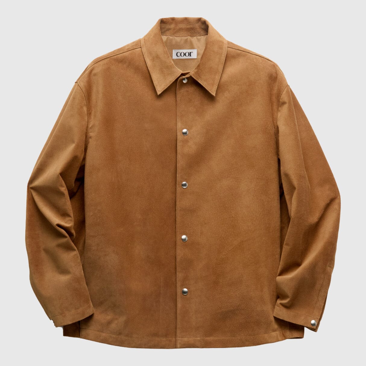 COOR Snap Button Suede Leather Shirt Jacket - Camel Brown Jacket COOR 