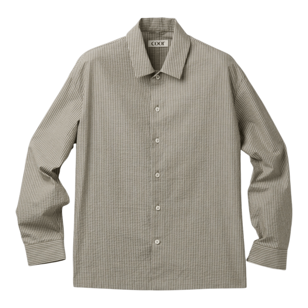 Coor Stripe Cotton Lounge Shirt - Khaki Shirt COOR 