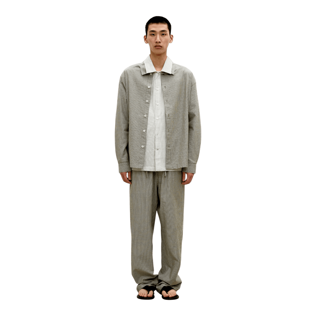 Coor Stripe Cotton Lounge Shirt - Khaki Shirt COOR 