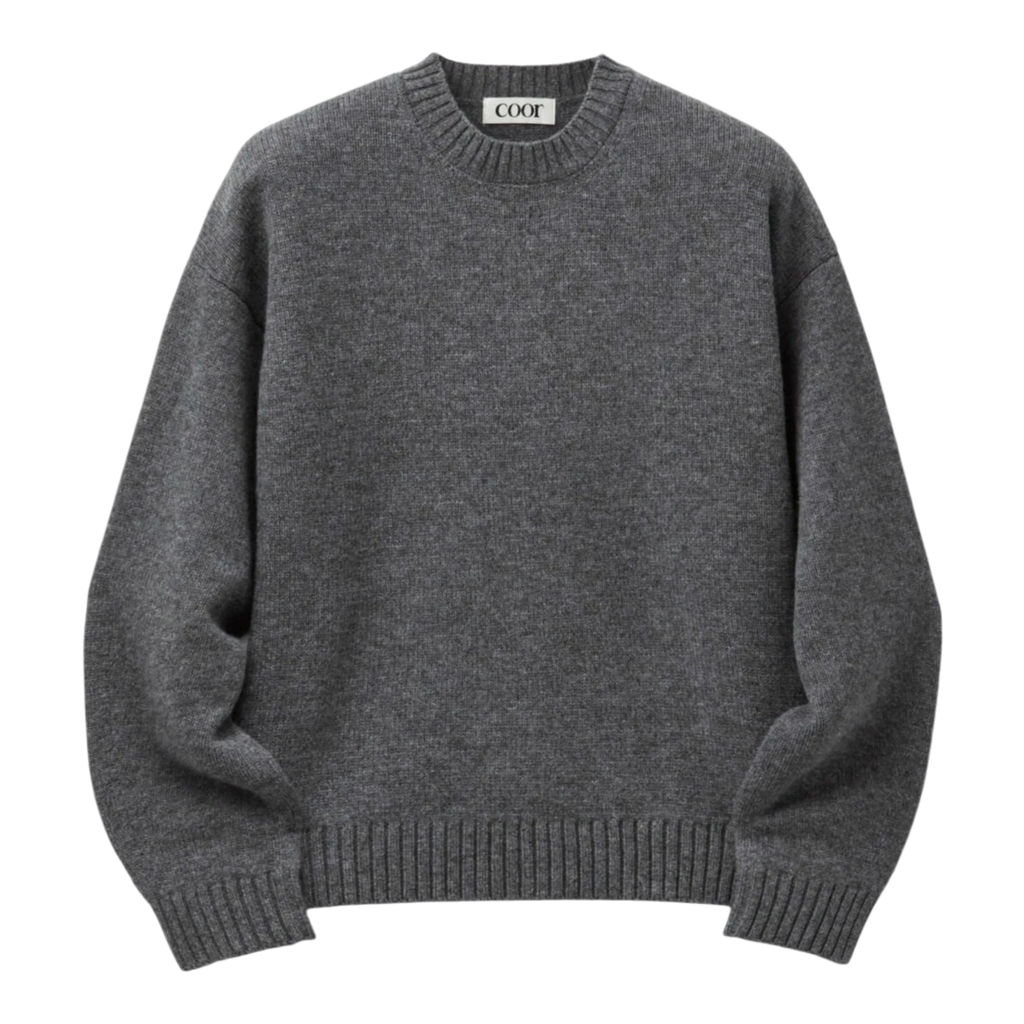 Coor - Wool Cropped Crewneck Sweater - Melange Grey Genser COOR 