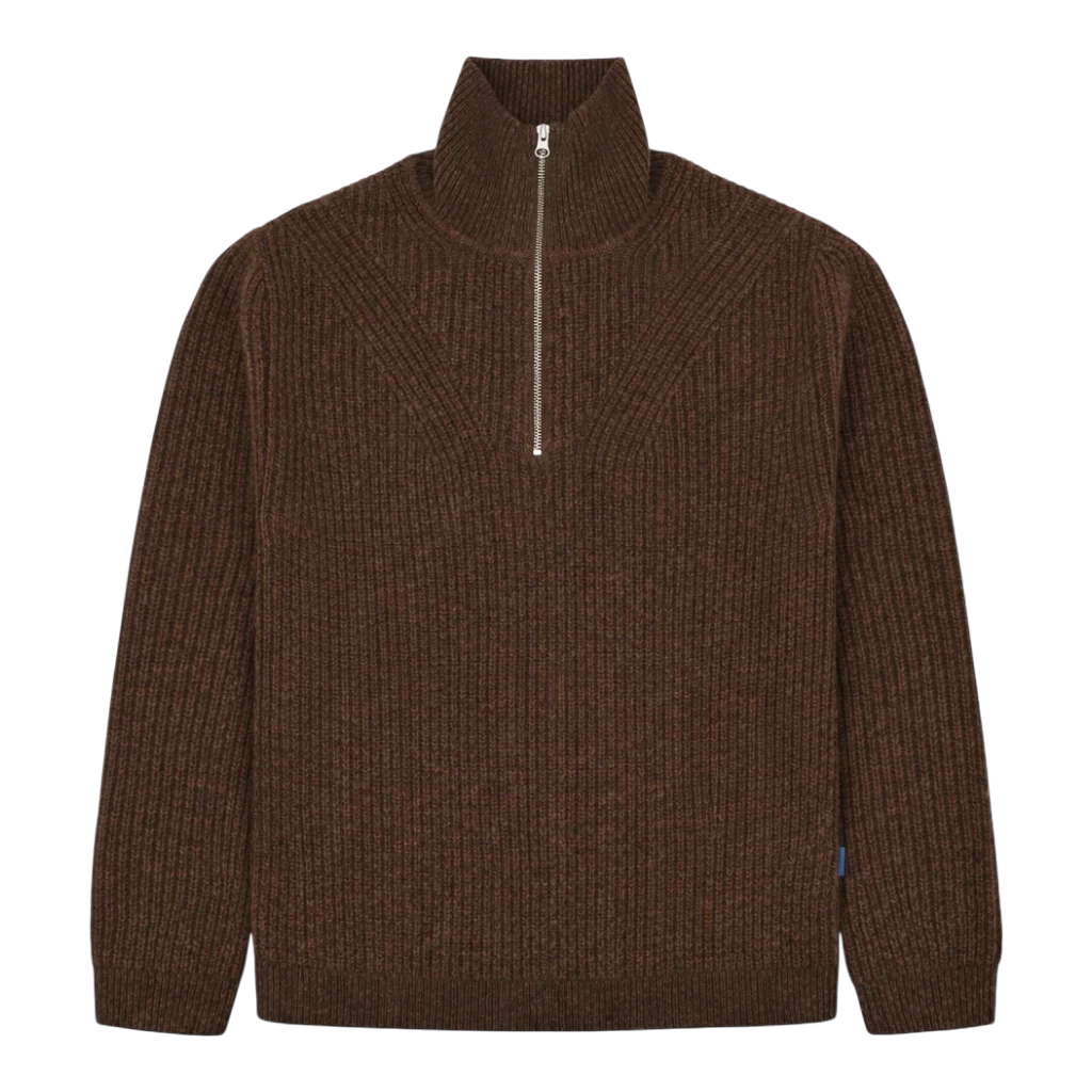 Garment Project - Half Zip Wool Knit - Brown Melange Genser Garment Project 